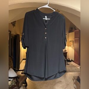 PerSeption Concept Black Roll-Up Sleeve Blouse